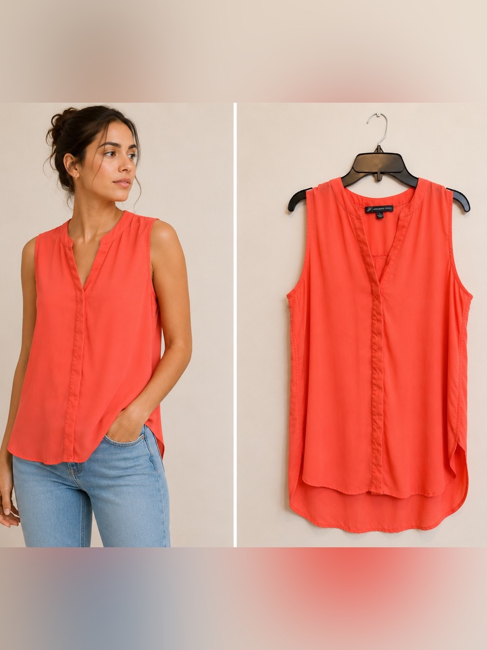 Adrianna Papell Women’s Sleeveless Coral Blouse Size S V-Neck Resort wear